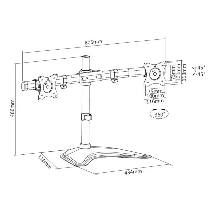 Multibrackets M Deskstand Basic Dual, laisvai stovintis, 16 kg, 38,1 cm (15″), 68,6 cm (27″), 100 x 100 mm, juodas