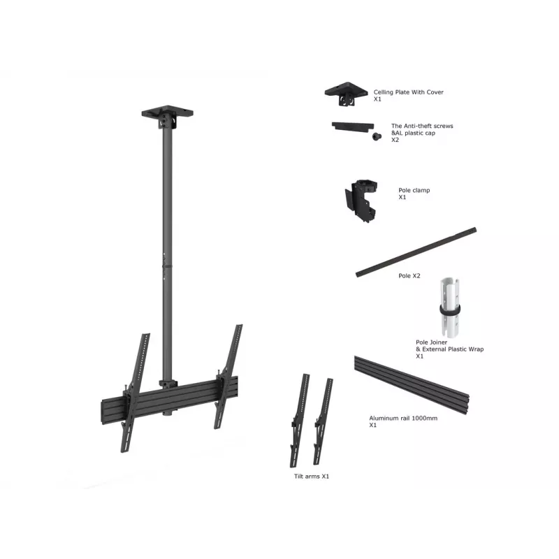 Lubinis laikiklis MULTIBRACKETS M Ceiling Mount Pro MBC1UHD 40–75 colių ekranams, 90 kg keliamoji galia, VESA 100x100–900x600, reguliuojamas aukštis 580–1550 mm