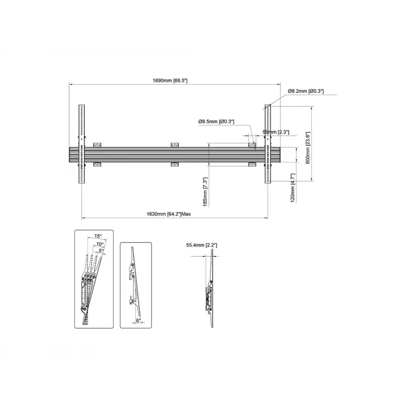 Sieninio tvirtinimo laikiklis MULTIBRACKETS M Wallmount Pro LG110UM5J — Pasvirimas, VESA 100x100–1600x600, Maks. 80 kg, 40–110 colių ekranams, Juodas