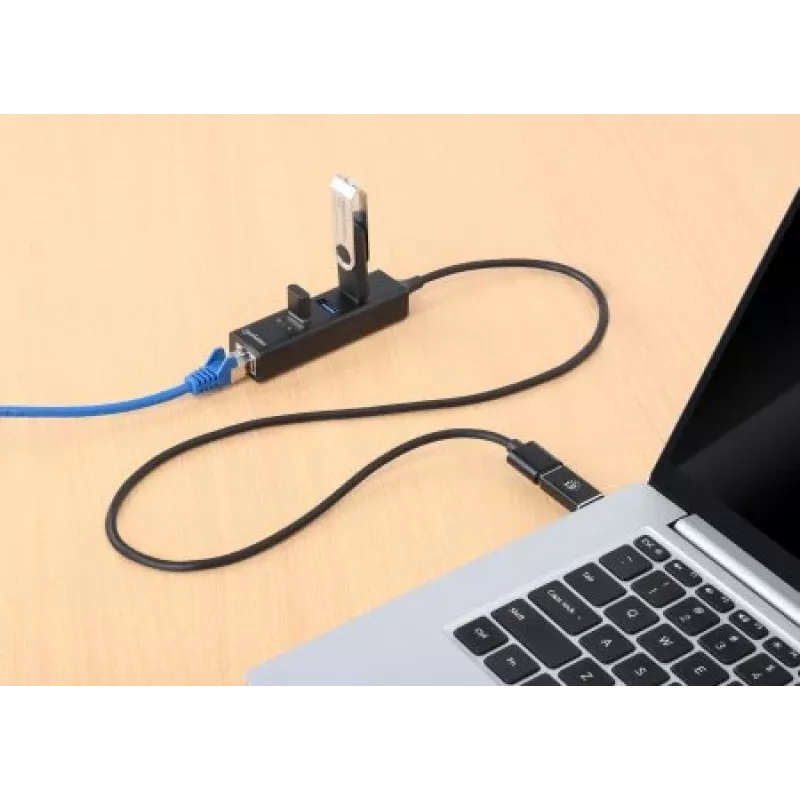 Manhattan USB-C ir USB-A kombinuotas dokas / šakotuvas, prievadai (4): Ethernet ir USB-A (x3), 5 Gbps (USB 3.2 Gen1, dar žinomas kaip USB 3.0), maitinamas per USB (išorinis maitinimo blokas nereikalingas)