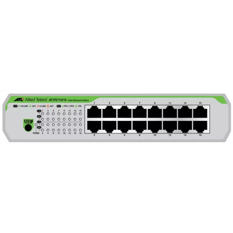 Allied Telesis AT-FS710/16-50 Nevaldomas Fast Ethernet (10/100) 1U Žalias, Pilkas