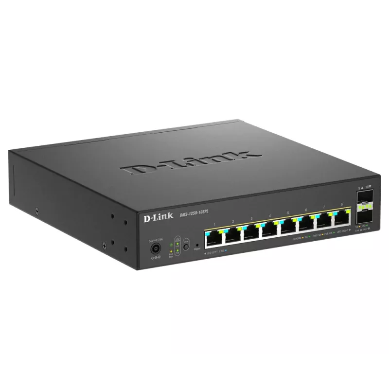 D-Link 10 prievadų kelių gigabitų išmanus valdomas PoE+ komutatorius su 8 kelių gigabitų 2,5G PoE ir 2 10G SFP+ prievadais