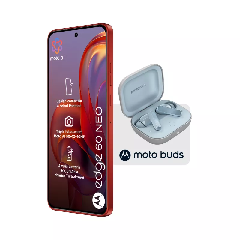 Motorola edge 60 neo + Moto Buds PG38C05749 16,1 cm (6,36 col.) Dual SIM Android 15 5G USB Type-C 8 GB 256 GB 5200 mAh raudona