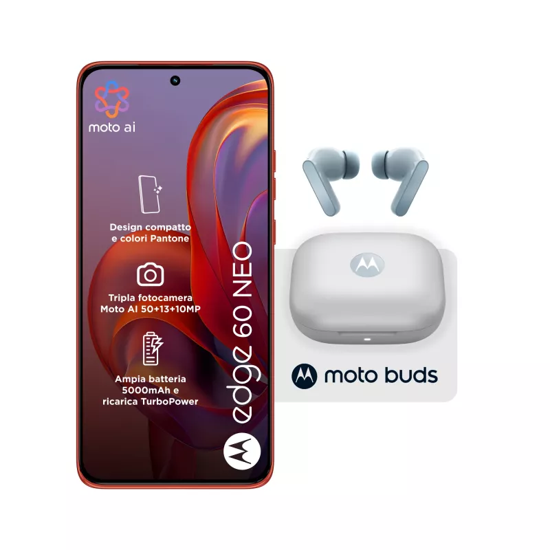 Motorola edge 60 neo + Moto Buds PG38C05749 16,1 cm (6,36 col.) Dual SIM Android 15 5G USB Type-C 8 GB 256 GB 5200 mAh raudona