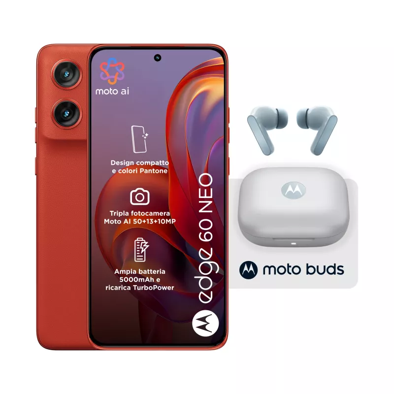 Motorola edge 60 neo + Moto Buds PG38C05749 16,1 cm (6,36 col.) Dual SIM Android 15 5G USB Type-C 8 GB 256 GB 5200 mAh raudona