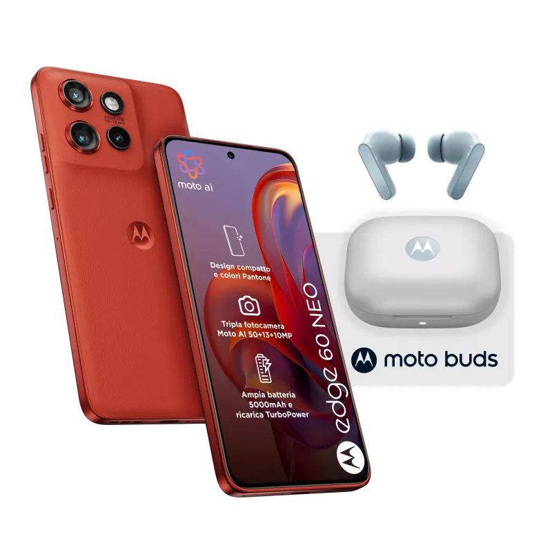 Motorola edge 60 neo + Moto Buds PG38C05749 16,1 cm (6,36 col.) Dual SIM Android 15 5G USB Type-C 8 GB 256 GB 5200 mAh raudona