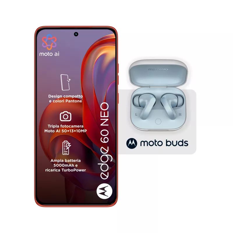 Motorola edge 60 neo + Moto Buds PG38C05749 16,1 cm (6,36 col.) Dual SIM Android 15 5G USB Type-C 8 GB 256 GB 5200 mAh raudona