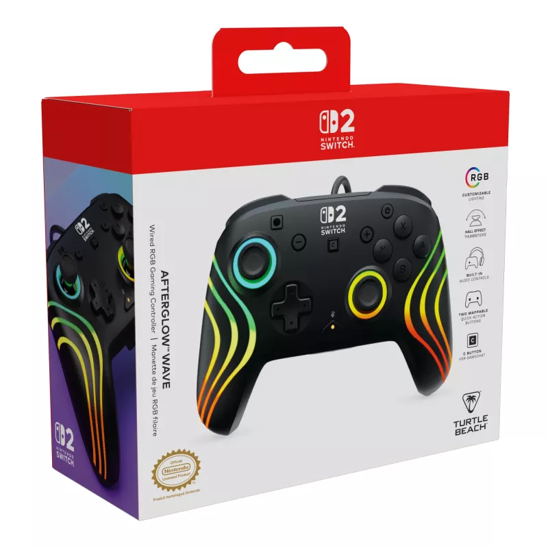 Žaidimų pultelis Turtle Beach Afterglow Wave Juoda laidinis RGB valdiklis, skirtas Nintendo Switch / Switch 2, USB-C, 3 m laidas