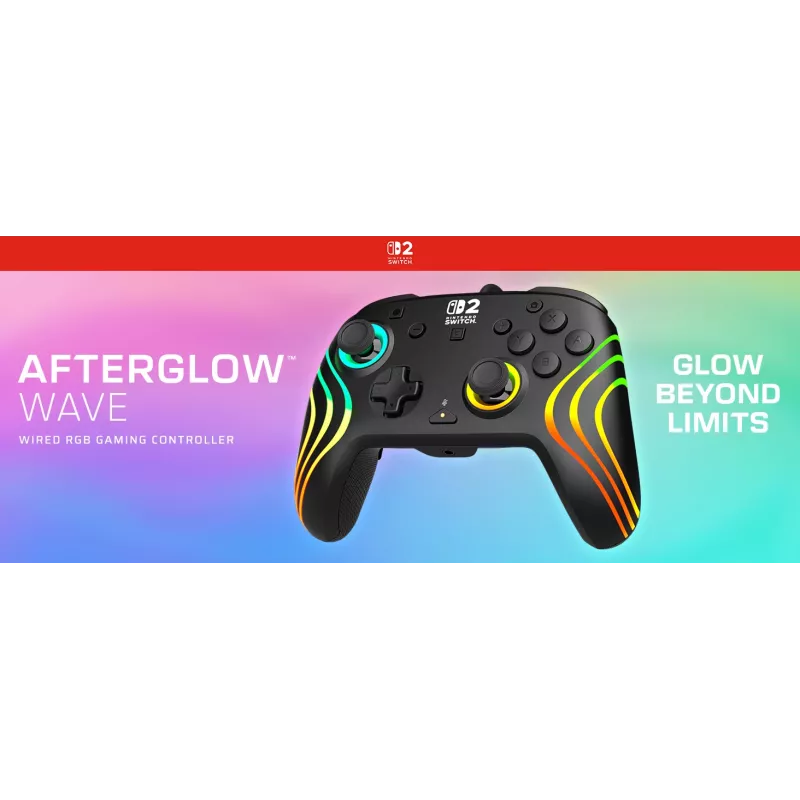 Žaidimų pultelis Turtle Beach Afterglow Wave Juoda laidinis RGB valdiklis, skirtas Nintendo Switch / Switch 2, USB-C, 3 m laidas