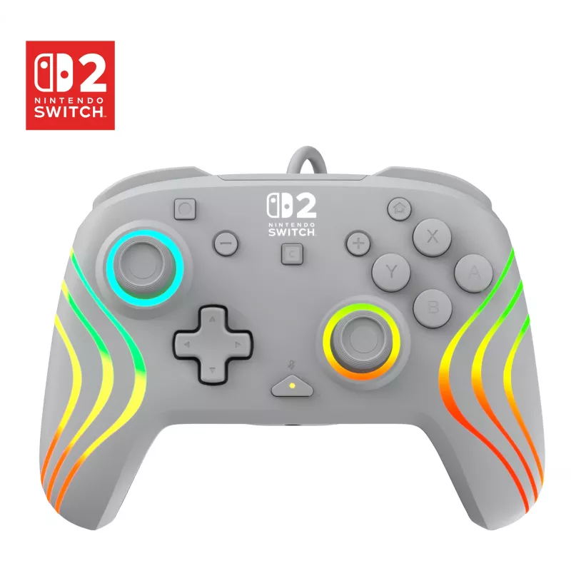 Laidinis RGB žaidimų valdiklis Turtle Beach Afterglow Wave pilkas — USB‑C, 3 m laidas, skirtas Nintendo Switch / Switch 2 / Switch OLED
