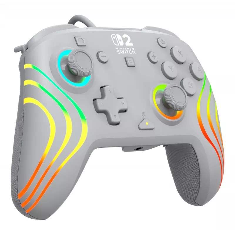 Laidinis RGB žaidimų valdiklis Turtle Beach Afterglow Wave pilkas — USB‑C, 3 m laidas, skirtas Nintendo Switch / Switch 2 / Switch OLED