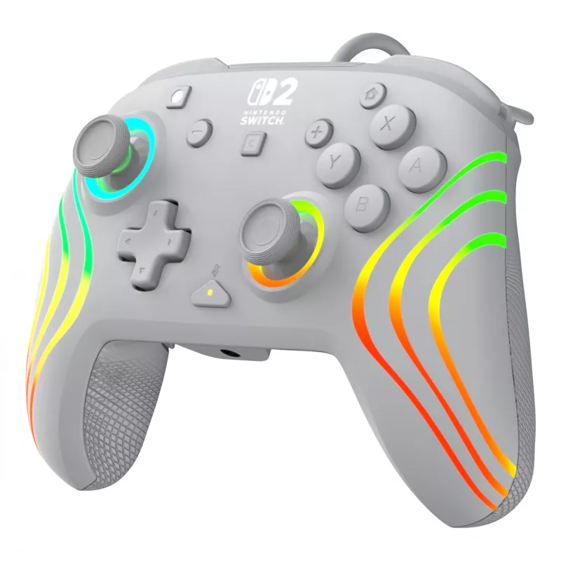 Laidinis RGB žaidimų valdiklis Turtle Beach Afterglow Wave pilkas — USB‑C, 3 m laidas, skirtas Nintendo Switch / Switch 2 / Switch OLED