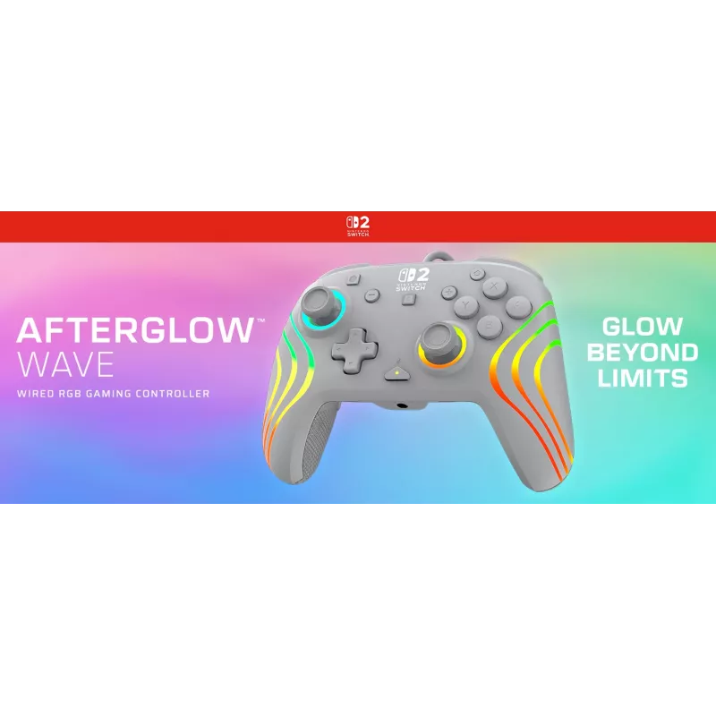Laidinis RGB žaidimų valdiklis Turtle Beach Afterglow Wave pilkas — USB‑C, 3 m laidas, skirtas Nintendo Switch / Switch 2 / Switch OLED