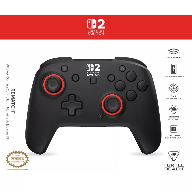 Turtle Beach Rematch Juoda belaidis žaidimų valdiklis. Oficialiai licencijuotas Nintendo Switch 2