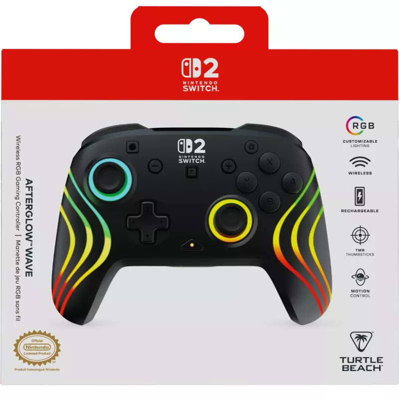 Belaidis RGB žaidimų valdiklis Turtle Beach Afterglow Wave Juoda, skirtas Nintendo Switch 2 – Bluetooth/USB-C, įmontuota baterija 20 val., 3 m laidas