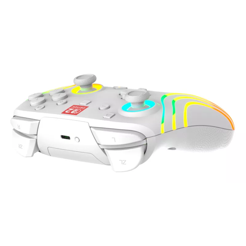 Belaidis RGB žaidimų valdiklis Turtle Beach Afterglow Wave baltas, skirtas Nintendo Switch 2, Bluetooth/USB-C, įmontuota baterija 20 val., 3 m laidas