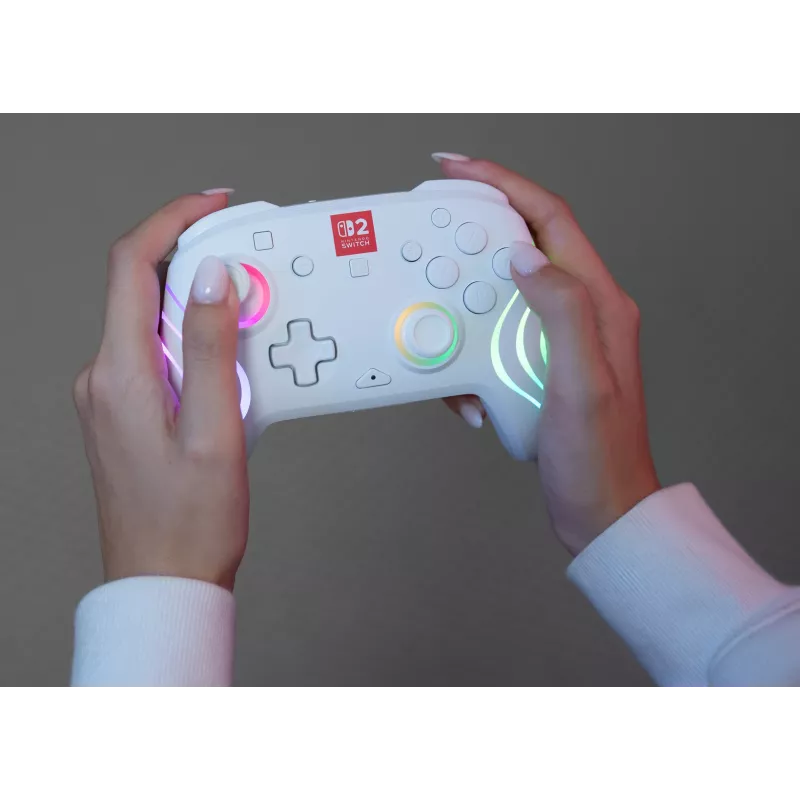 Belaidis RGB žaidimų valdiklis Turtle Beach Afterglow Wave baltas, skirtas Nintendo Switch 2, Bluetooth/USB-C, įmontuota baterija 20 val., 3 m laidas