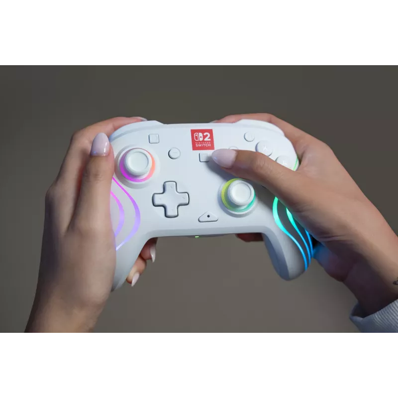 Belaidis RGB žaidimų valdiklis Turtle Beach Afterglow Wave baltas, skirtas Nintendo Switch 2, Bluetooth/USB-C, įmontuota baterija 20 val., 3 m laidas