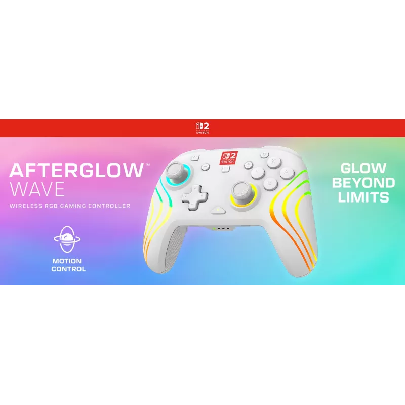 Belaidis RGB žaidimų valdiklis Turtle Beach Afterglow Wave baltas, skirtas Nintendo Switch 2, Bluetooth/USB-C, įmontuota baterija 20 val., 3 m laidas