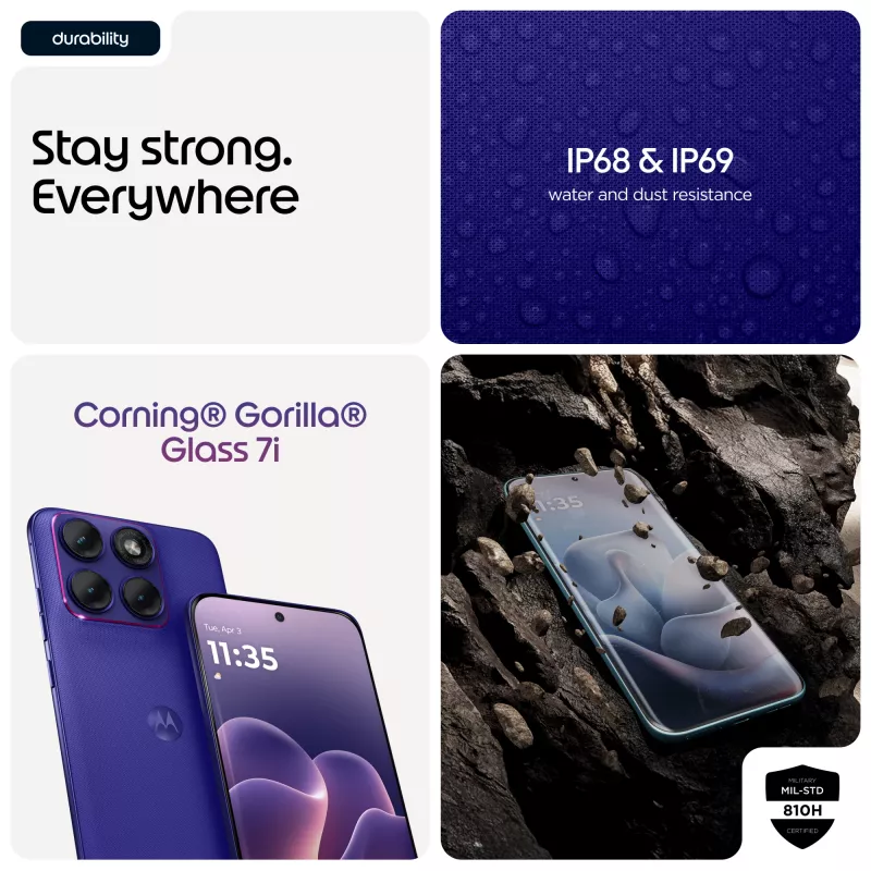 Išmanusis telefonas „Motorola edge 70 fusion“ – „Snapdragon 7s Gen 3“, 8 GB RAM, 256 GB, 6,78 col. OLED, 50 MP dviguba kamera, 5G, „Android 16“, 5200 mAh, violetinis