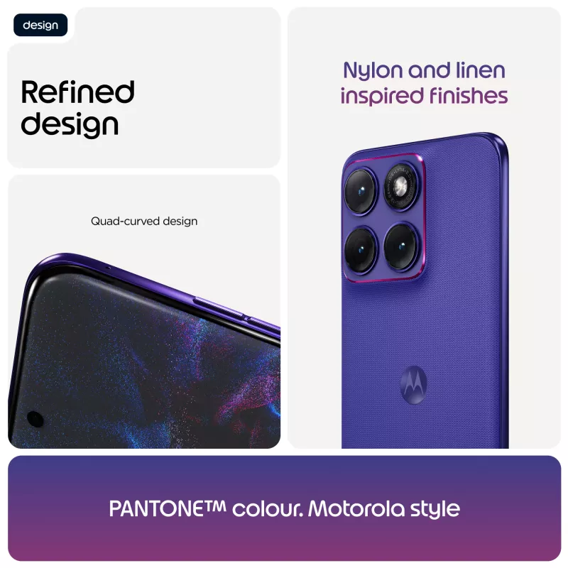 Išmanusis telefonas „Motorola edge 70 fusion“ – „Snapdragon 7s Gen 3“, 8 GB RAM, 256 GB, 6,78 col. OLED, 50 MP dviguba kamera, 5G, „Android 16“, 5200 mAh, violetinis