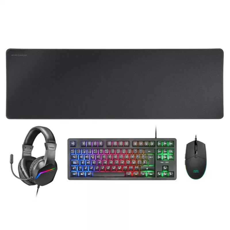 Mars Gaming 4-in-1 Gaming Combo MCP-RGB3, Wired, USB, Membrane, RGB LED, Juoda, pelė included