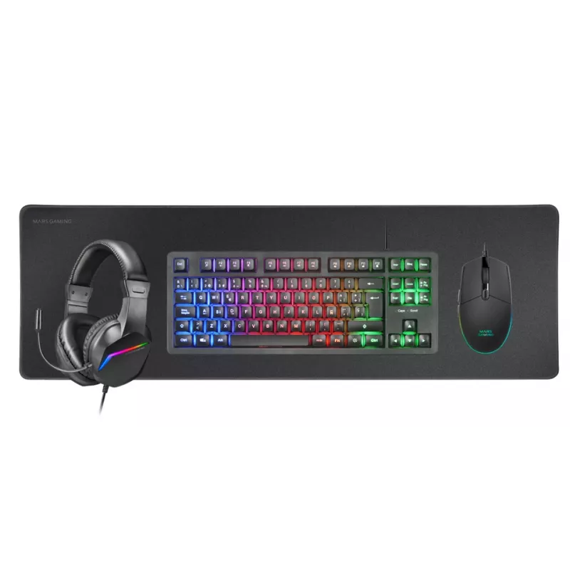 Mars Gaming 4-in-1 Gaming Combo MCP-RGB3, Wired, USB, Membrane, RGB LED, Juoda, pelė included
