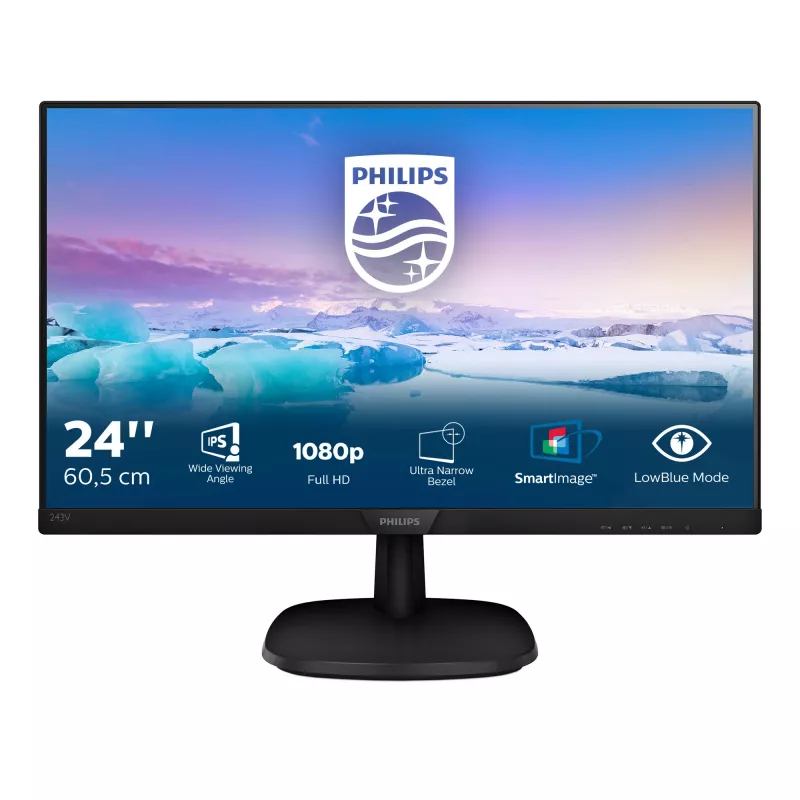 Philips V Line Full HD LCD monitor 243V7QDAB/00, 60,5 cm (23,8 col.), 1920 x 1080 pikselių, Full HD, LED, 4 ms, juodas