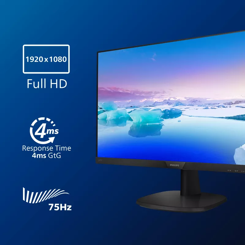 Philips V Line Full HD LCD monitor 243V7QDAB/00, 60,5 cm (23,8 col.), 1920 x 1080 pikselių, Full HD, LED, 4 ms, juodas