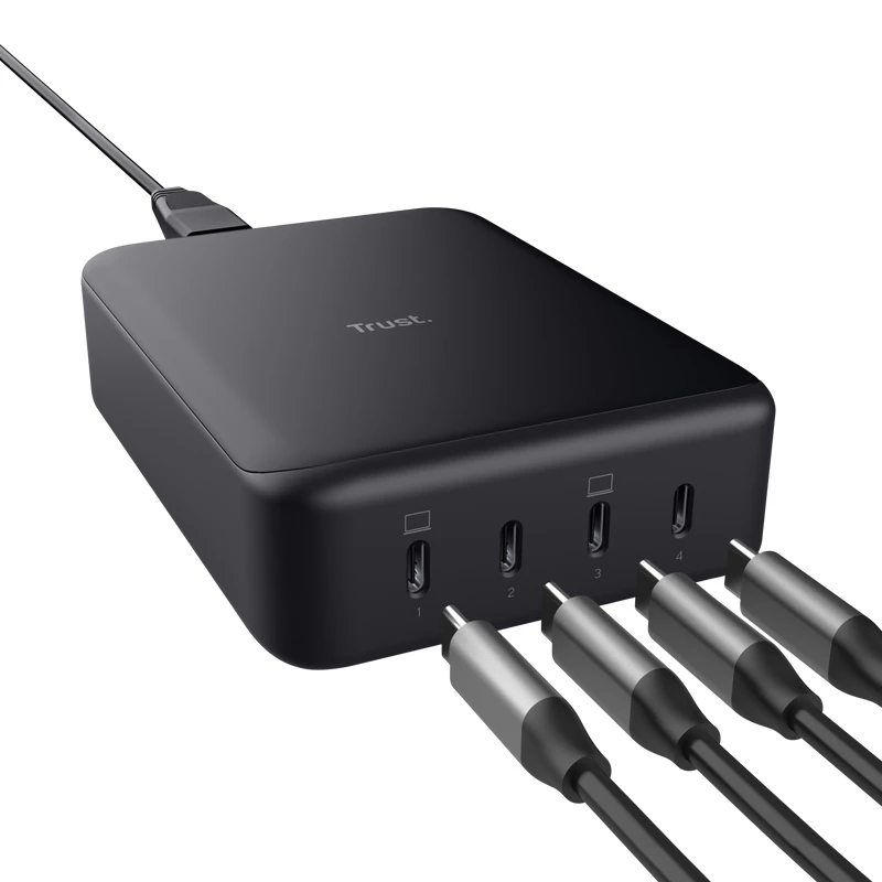 AC Charger Trust Maxo Juoda 20V 4 USB Type-C Fast Charging