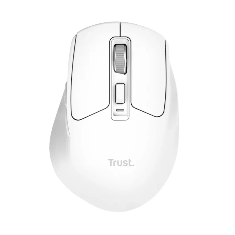 Belaidė dešiniarankė biuro pelė TRUST Niven — RF + Bluetooth, 3200 DPI, 7 mygtukai, ratukas, balta