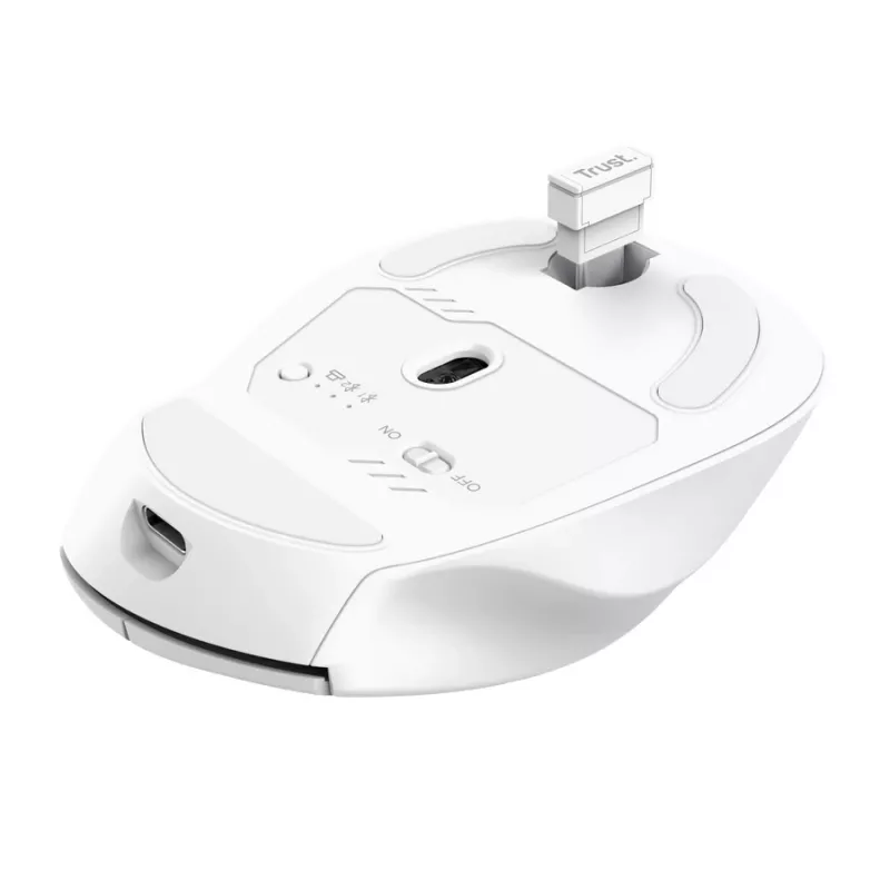 Belaidė dešiniarankė biuro pelė TRUST Niven — RF + Bluetooth, 3200 DPI, 7 mygtukai, ratukas, balta