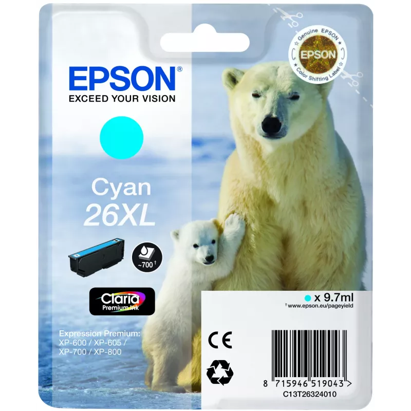 Epson Polar bear Singlepack Žydra 26XL Claria Premium Ink