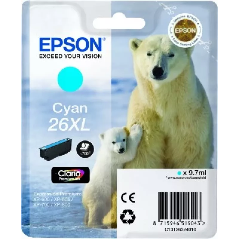 Epson Polar bear Singlepack Žydra 26XL Claria Premium Ink