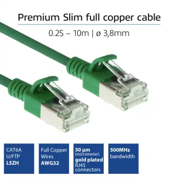 ACT Green 2 m LSZH U/FTP CAT6A duomenų centro plonas komutacinis kabelis, be užkabinimų, su RJ45 jungtimis