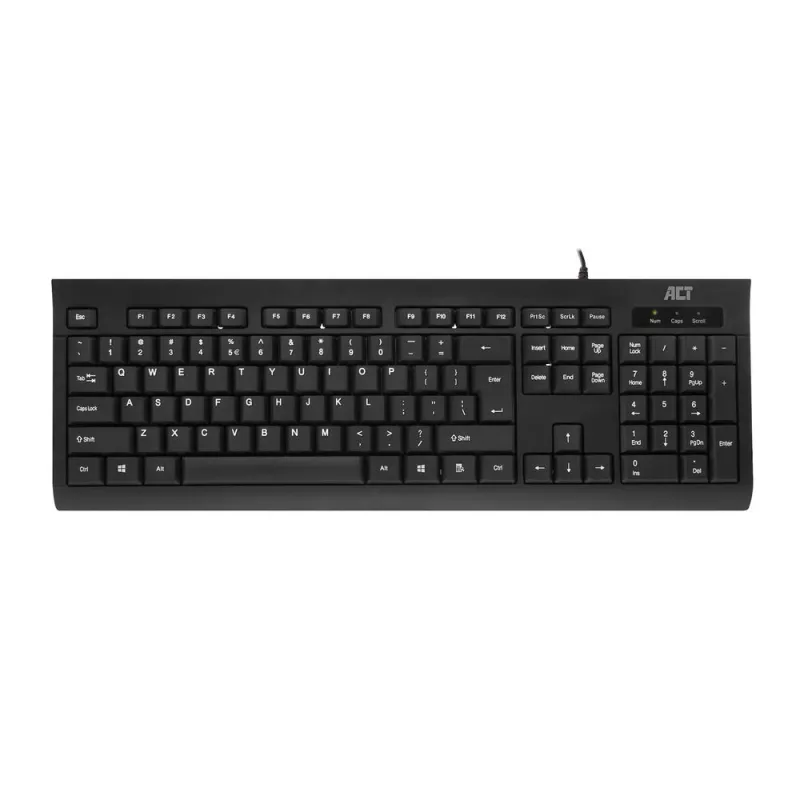 ACT verslo klaviatūra USB (Qwerty/US išdėstymas), pilno dydžio (100%), laidinė, USB, membraninė, QWERTY, juoda