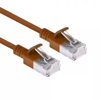 ACT rudas 1,5 m LSZH U/FTP CAT6A plonas duomenų centro pataisymo kabelis su apsaugotais nuo užkliuvimo RJ45 jungtimis