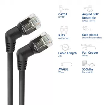 Tinklo kabelis ACT DD1902 Cat6 U/FTP (STP) 2 m RJ-45 į RJ-45 juodas