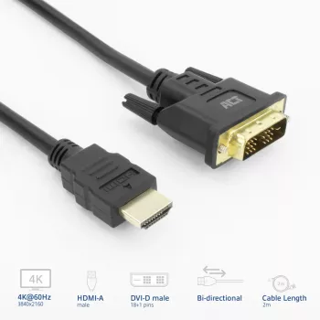 ACT AK3735 vaizdo kabelio adapteris 2 m HDMI A tipo (standartinis) DVI-D juodas