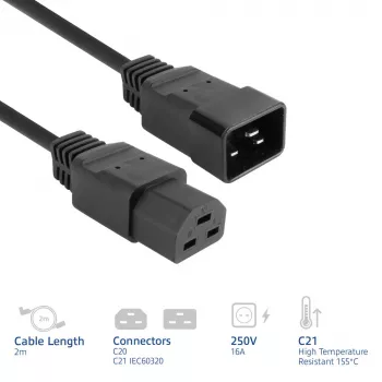 Maitinimo laidas ACT C20–C21 IEC60320 juodas 2 m, 250 V 16 A