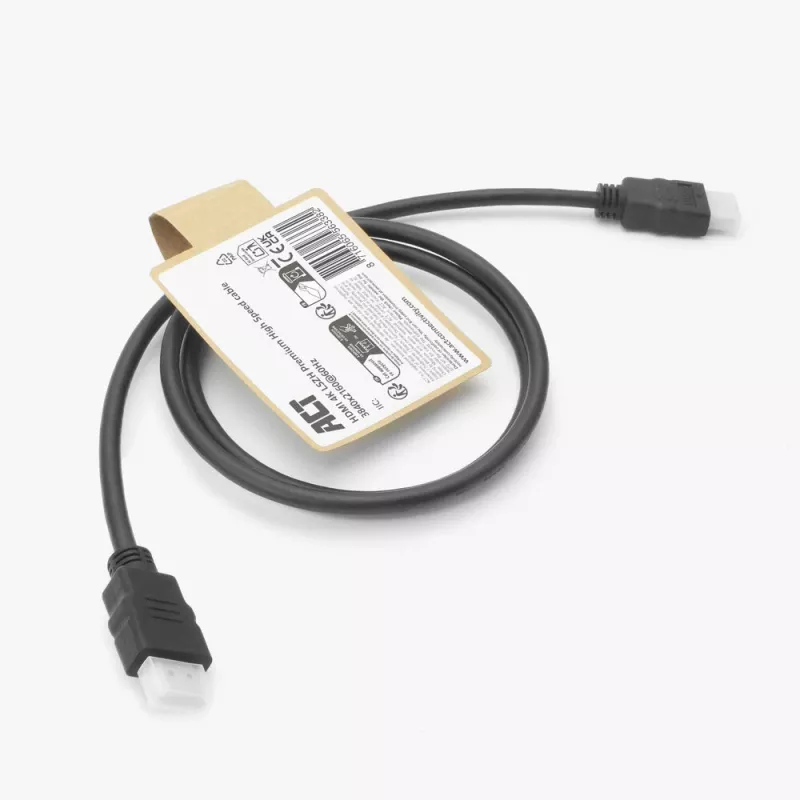 HDMI kabelis ACT AK3871 — 1 m, HDMI Type A į Type A, HDMI 2.0, 18 Gbit/s, ARC, paauksuoti kontaktai, juodas