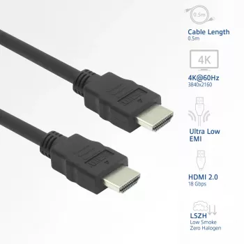 HDMI laidas ACT AK3877 — 10 m, HDMI Type A kištukas į kištuką, HDMI 2.0, 18 Gbit/s, ARC, auksuoti kontaktai, juodas