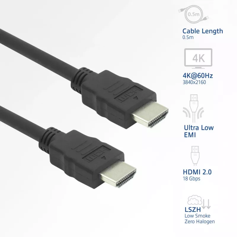 HDMI laidas ACT AK3877 — 10 m, HDMI Type A kištukas į kištuką, HDMI 2.0, 18 Gbit/s, ARC, auksuoti kontaktai, juodas