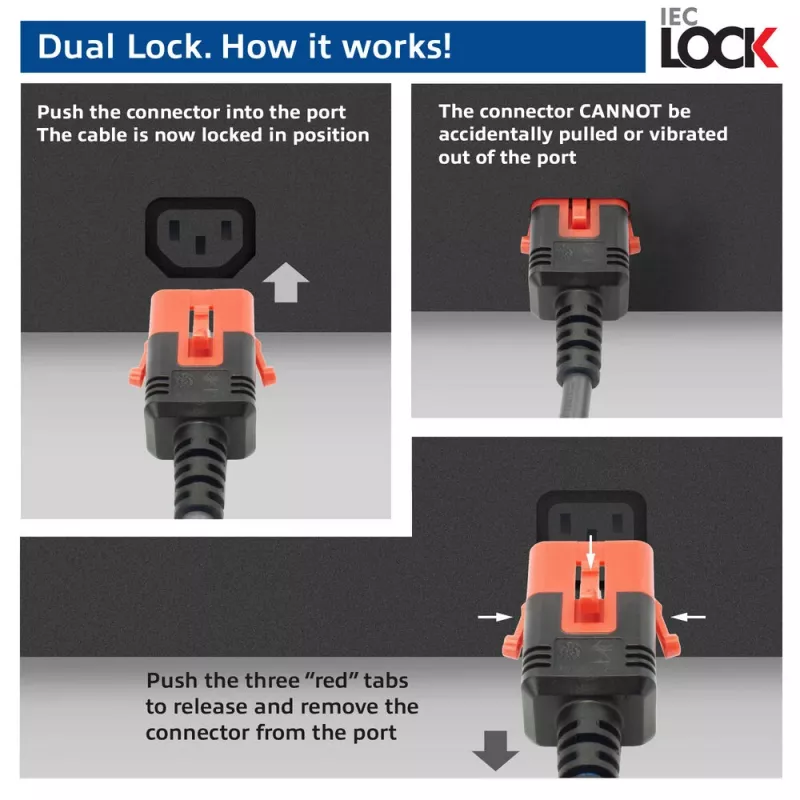 ACT maitinimo laidas C14 IEC Lock+ dvigubas užraktas - C15 IEC Lock+ juodas 1 m, PC3868