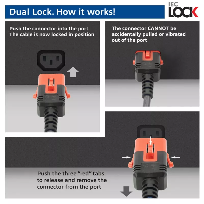 ACT maitinimo laidas C14 IEC Lock+ dvigubas fiksavimas - C15 IEC Lock+ juodas 2 m, PC3872