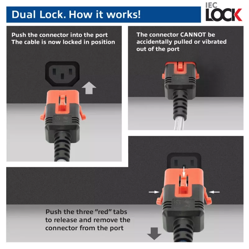ACT maitinimo laidas C14 IEC Lock+ Dual Locking - C15 IEC Lock+ baltas 3 m, PC3879