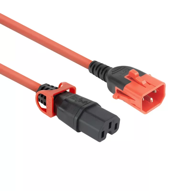 Maitinimo laidas ACT C14 IEC Lock+ su dvigubu užraktu į C15 IEC Lock+ raudonas, 3 m, 250 V 10 A