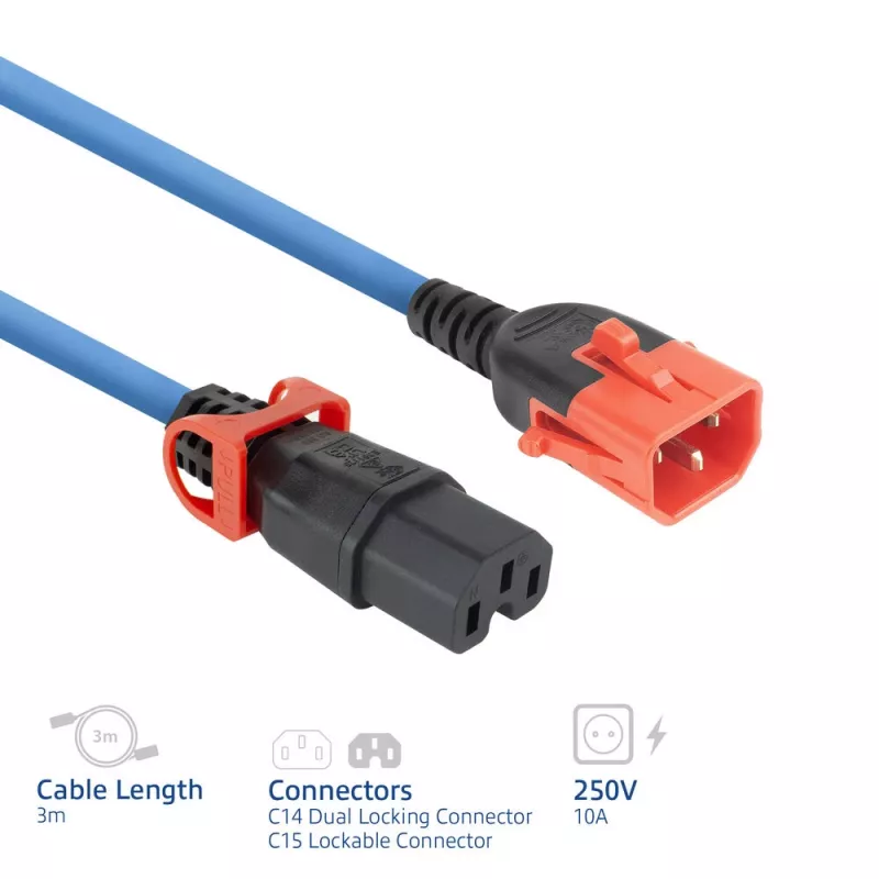 ACT maitinimo laidas C14 IEC Lock+ Dual Locking - C15 IEC Lock+ mėlynas 3 m, PC3878
