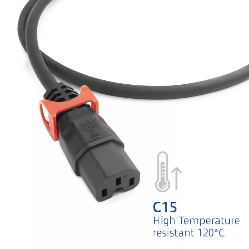 ACT maitinimo laidas CEE 7/7 kištukas (kampinis) - C15 IEC Lock+ juodas 2 m, EL604S