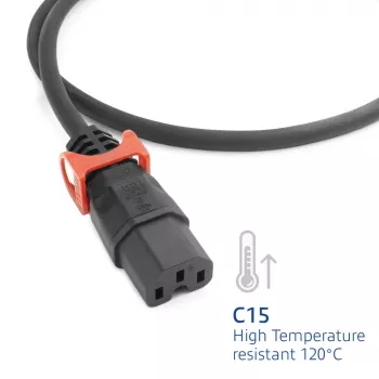 Maitinimo laidas ACT CEE 7/7 (kampinis) į IEC C15 Lock+ juodas, 3 m, 10 A, 250 V